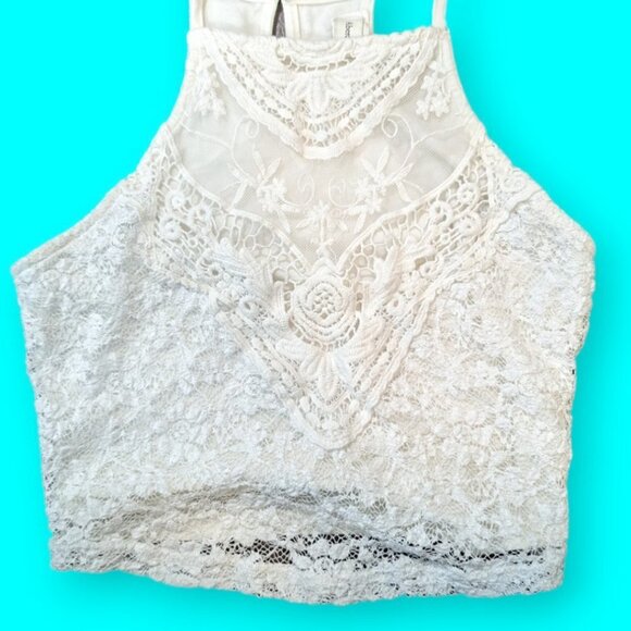 Abercrombie & Fitch 2000's Crochet Lace Crop Tank Top Size Extra Small - Picture 3 of 10